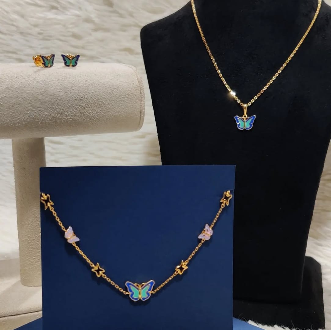Butterfly Necklace With Matching Ear Piece And Bracelet