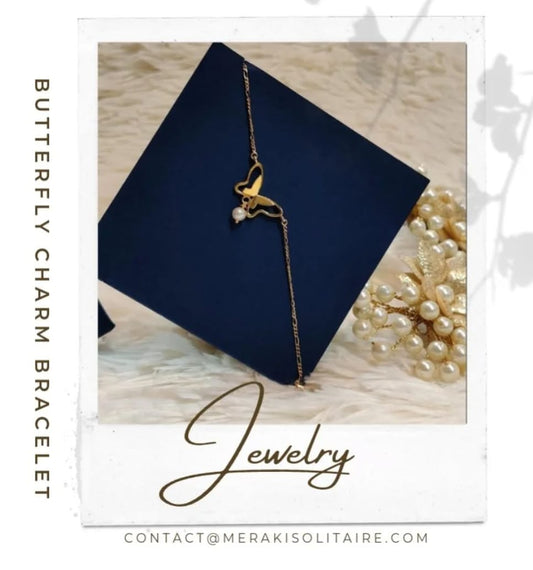 Butterfly Charm Necklace With A Beautiful White Pearl