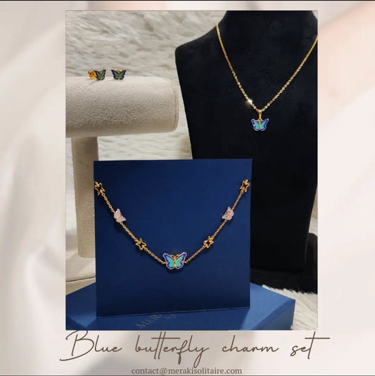 Butterfly Necklace With Matching Ear Piece And Bracelet